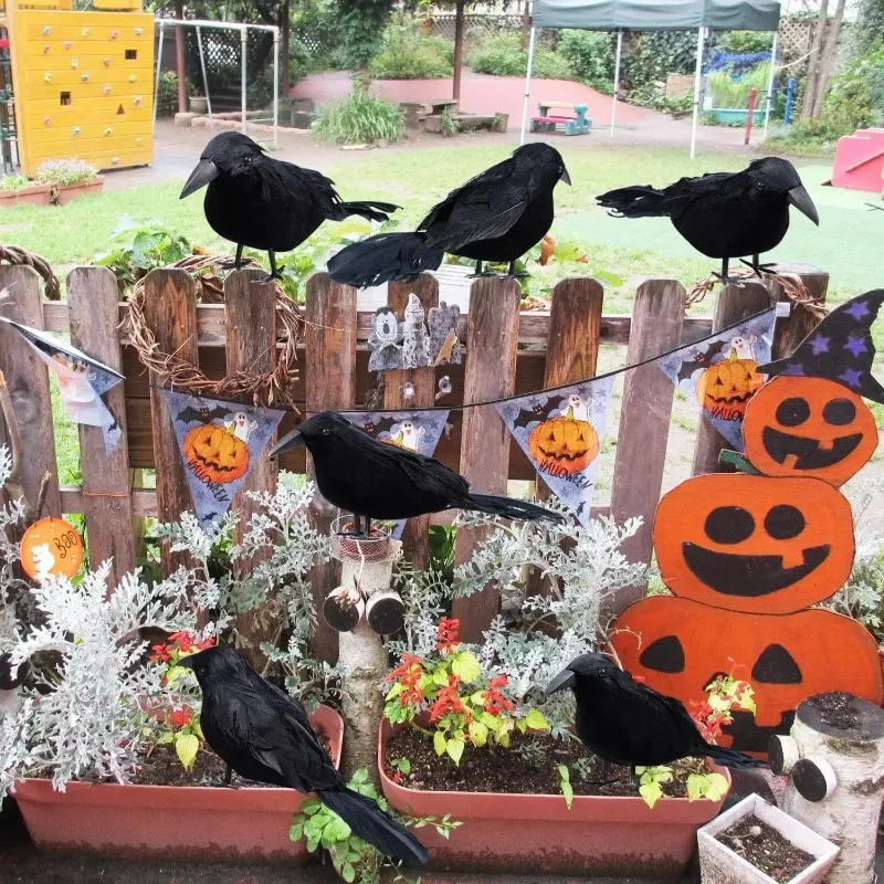 Halloween Black Raven Decoration Set 4