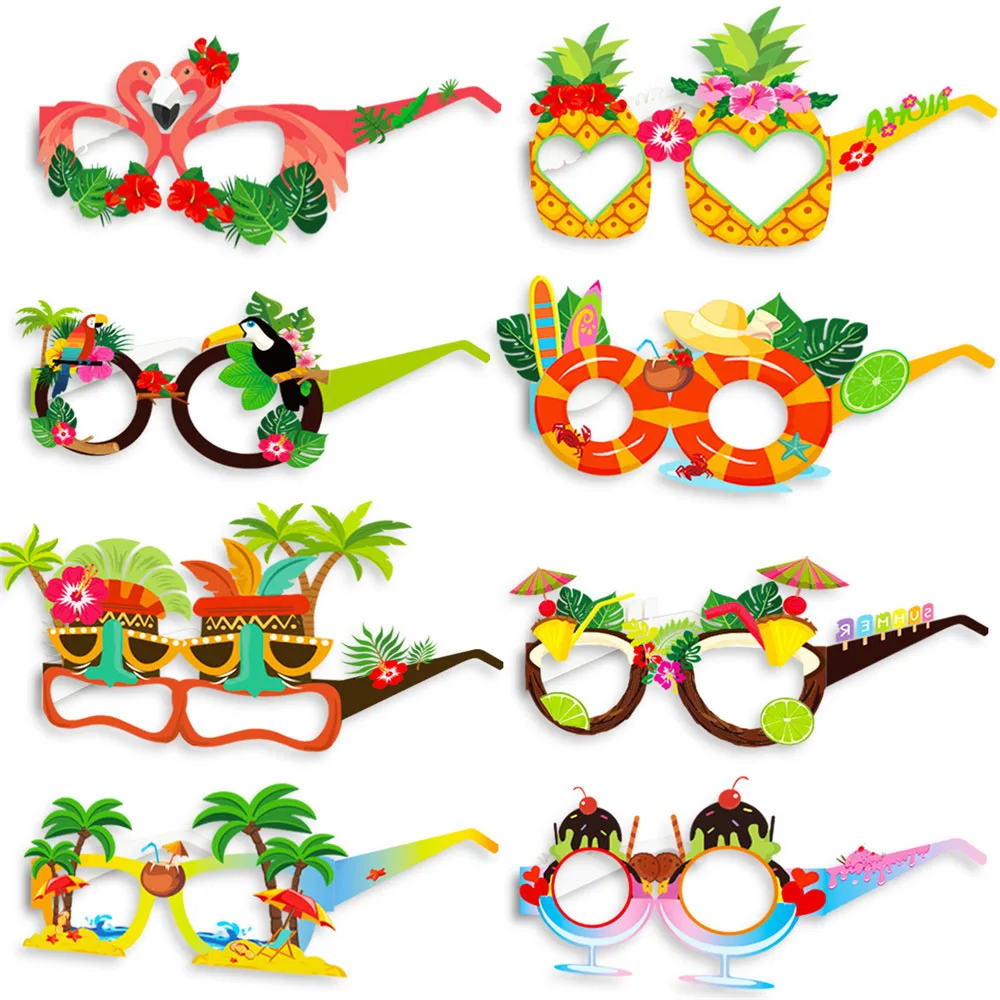 8/16Pcs Hawaii Photo Prop Glasses Hawaiian Flamingo Pineapple Funny Glasses Summer Beach Birthday Party Tropical Party Supplies