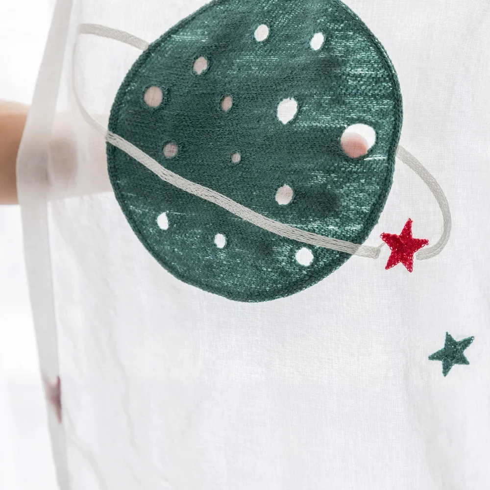 Cartoon Outer Space Rocket Embroidered Voile Curtain For Kids Bedroom Living Room Sheer Window Drapes Luxury Children Tulle 20D3