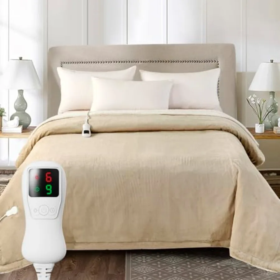 

Electric Heated Blanket Full Size Faux Fur Heat Blanket Super Soft Cozy Heating Blanket with 9 Heating Levels and 1-9 Hours Aut