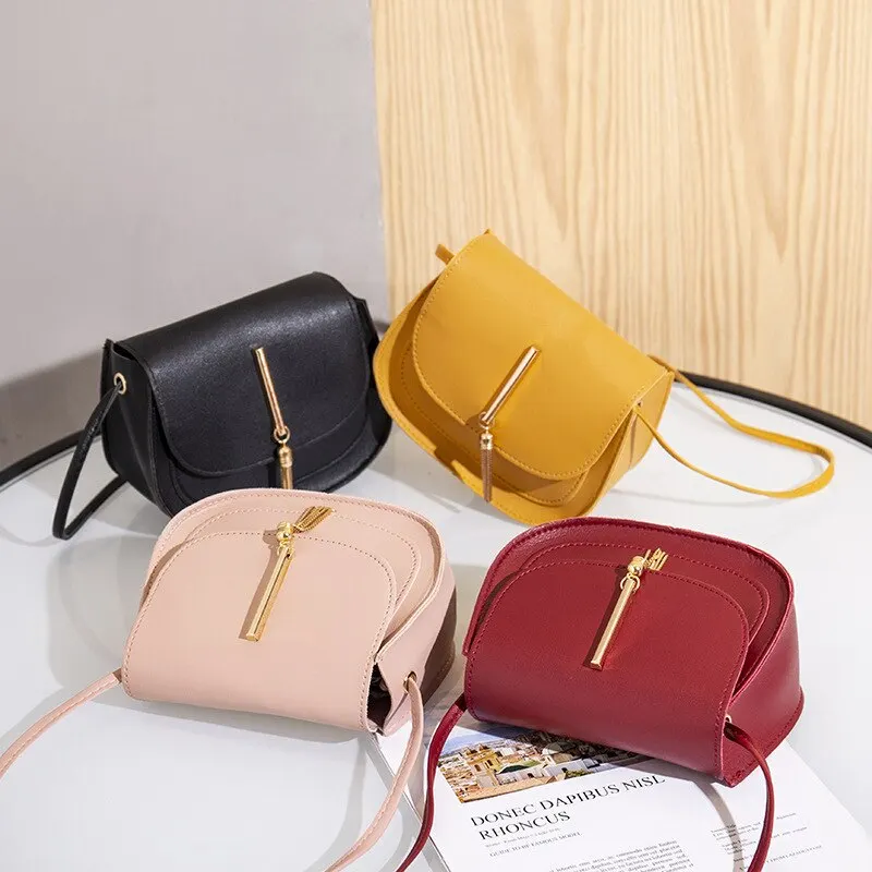 New Purses Handbags Golden Tassel Double Layer Semi Circle Solid Color One Shoulder Saddle Bag Fashion Casual Women Small Bag