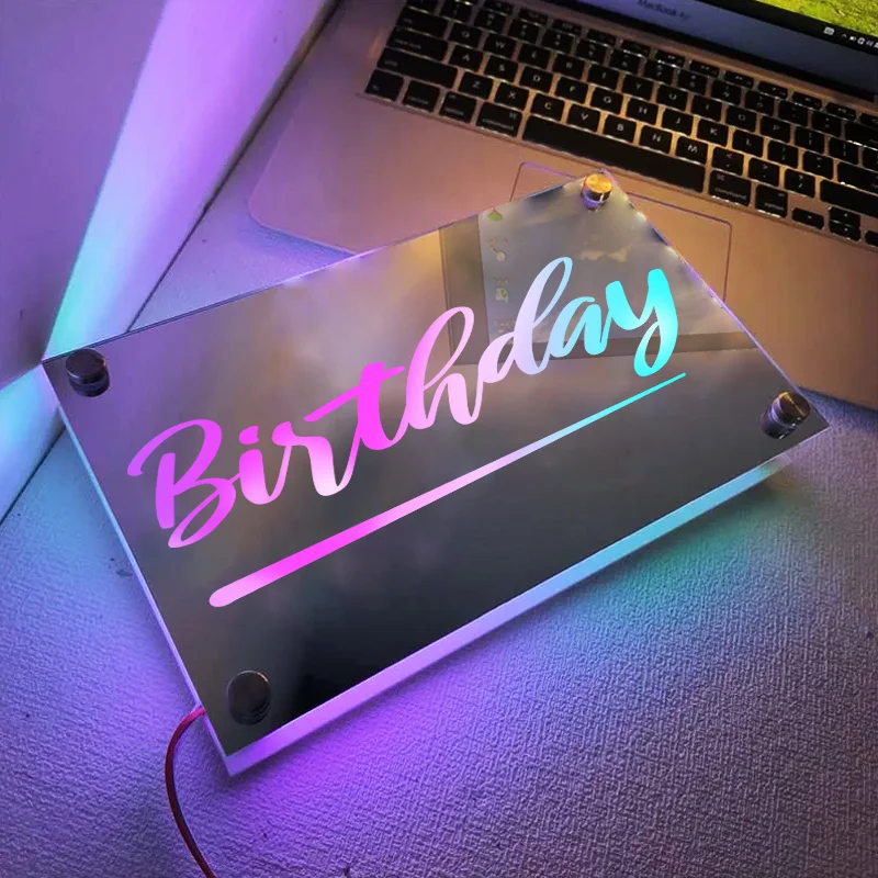 Acrylic Luminous Mirror Bilayer Custom Light Mirror LED Name Neon Sign Illuminated Mirror Personalized Birthday Gifts Decoration