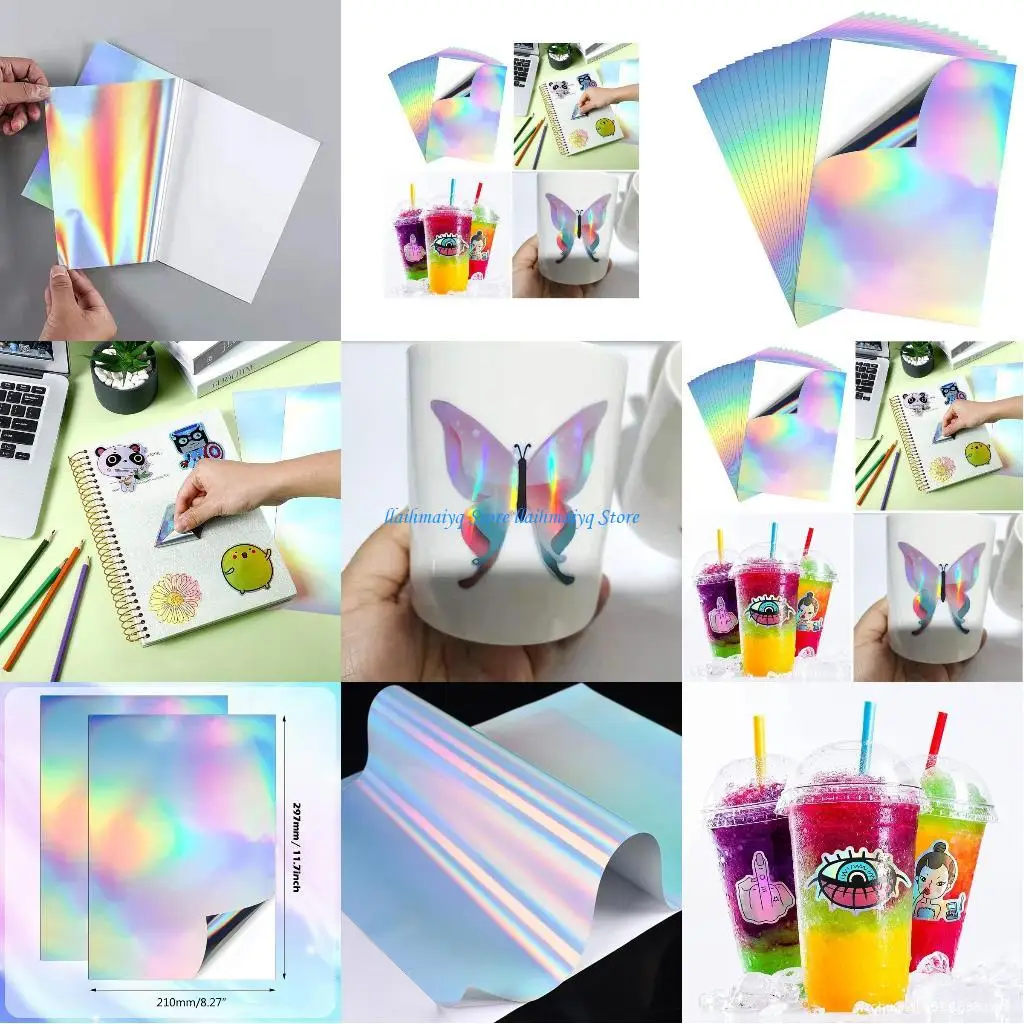 

573B 20Pcs Vinyl Sticker Rainbow Paper for Ink Jet Printer DIY Label Quickly Dries