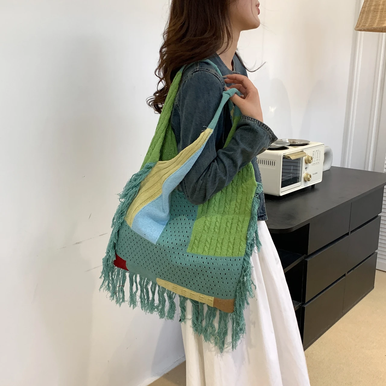 Hippie Gypsy Crochet Eyelet Hollow Out Fringes Soft Slouchy Hobo Bag Vintage Patchwork Boho Chic Bali Ibiza Aesthetic Pouch Bag