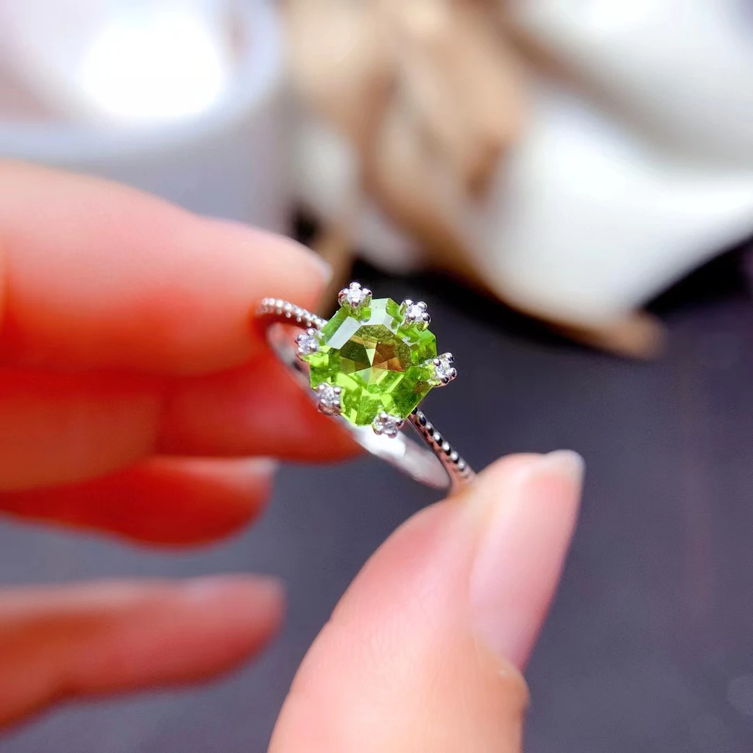 

Peridot 925 Ring Natural Peridot Ring Genuine 925 Sterling Silver High Jewelry Women's Anniversary Gift Green Stones