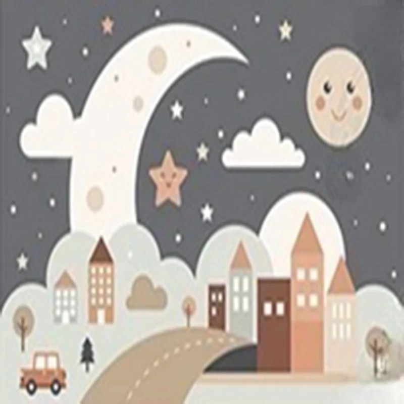 Three-dimensional Mural Modern Nordic Hand Painted Cartoon Stars Cloud Moon Photo Wallpaper Children's Room Background Fresco