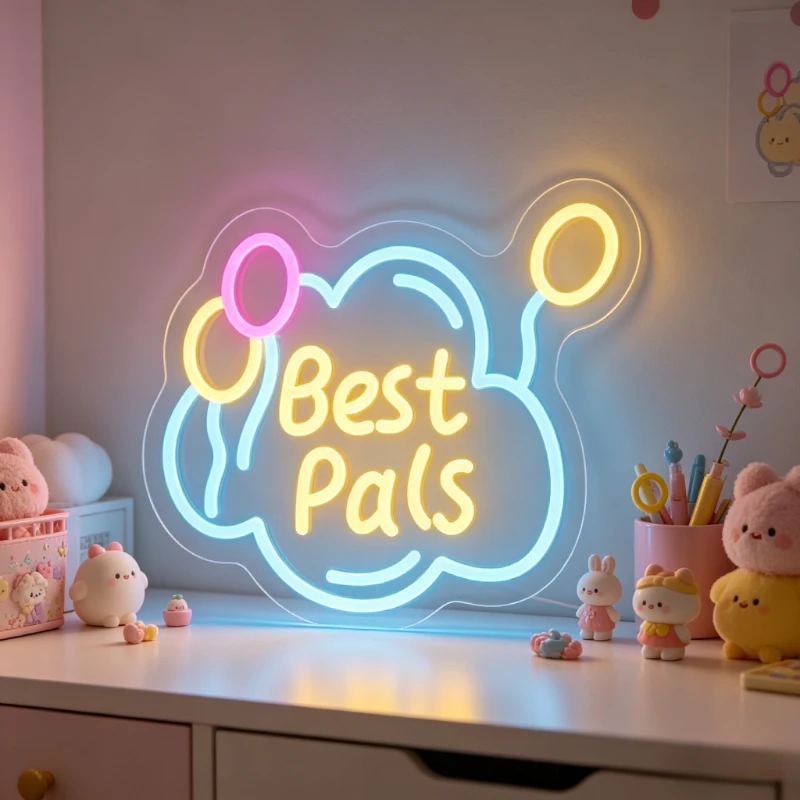 

Best Pals Neon Sign LED Night Light 3D Acrylic USB Wall Lamp Kids Room Nursery Friendship Aesthetic Desk Decoration Gift