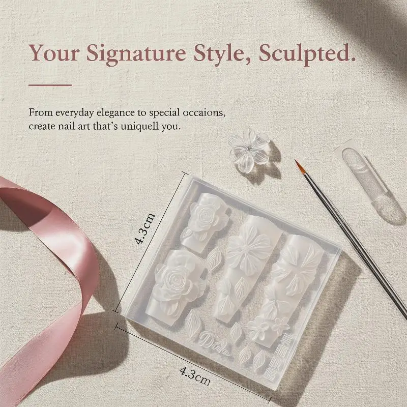 3D Rose and Ice Flowers Mold for Custom Resin Nail Art Silicone for Creative Carving