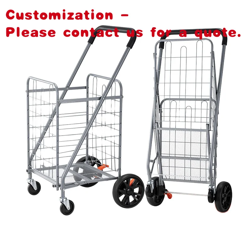 custom.FELLCO Industrial Folding Shopping Cart Four-wheel Stainless Steel Frame Space-saving Large Capacity Luggage Trolley Stal