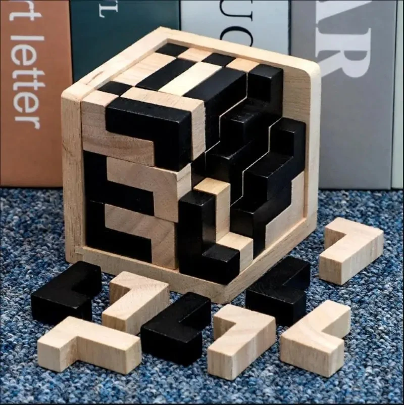 Puzzle cube 3D en bois pour enfants, jouet créatif à emboîtement Luban, cerveau IQ Beaumont, jeu d'apprentissage précoce, cadeau pour enfants, lettre 54T