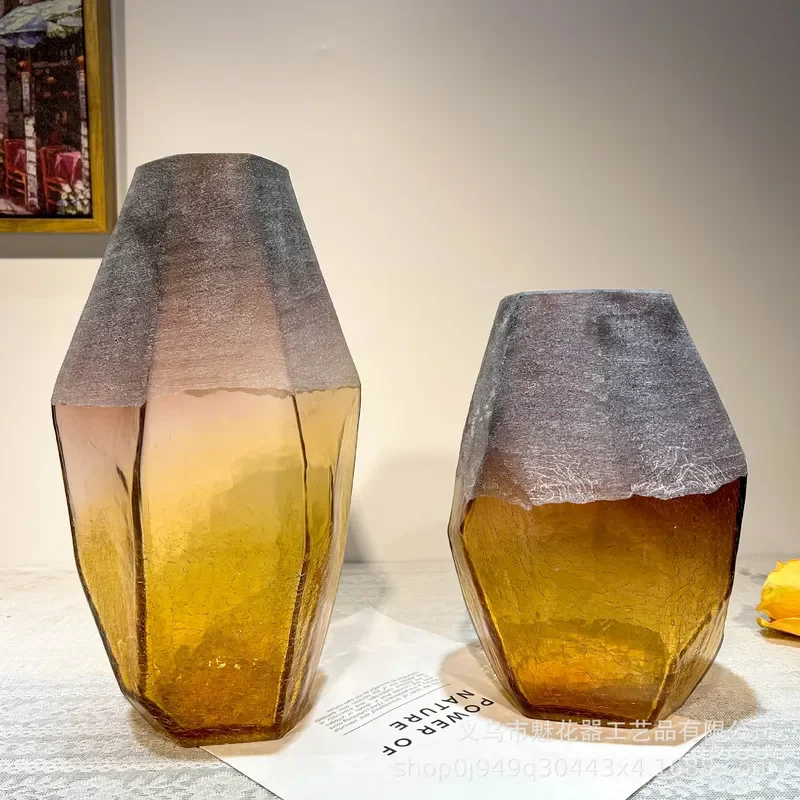 American Retro Geometric Matte Ice Crack Handmade Vase High End Home Office Decorative Ornament for Model Room Display