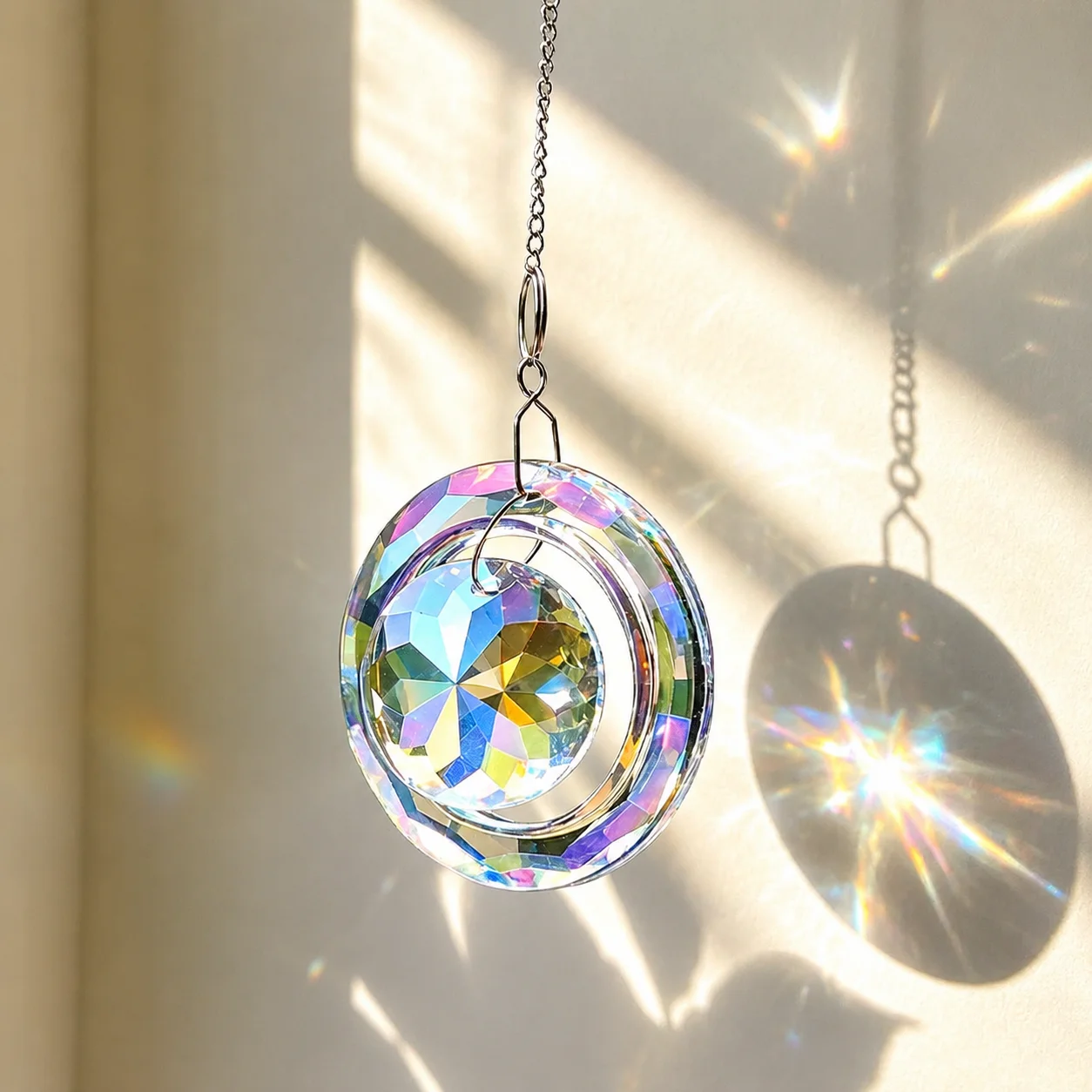 E9 Circle Mandala Crystal Hanging Suncatcher Prism + Chain Hook Rainbow Catcher Shinning Garland Car Pendant Window Garden Decor