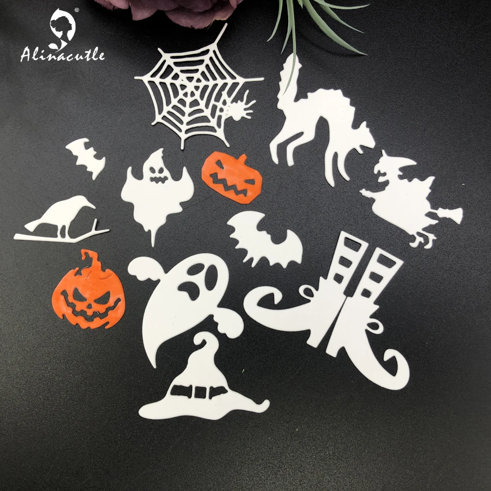 Alinacutle Metalowe matryce do wycinania Części Halloween Pająk Kot Scrapbooking Papierowy album rzemieślniczy Ręcznie robiony szablon kartki