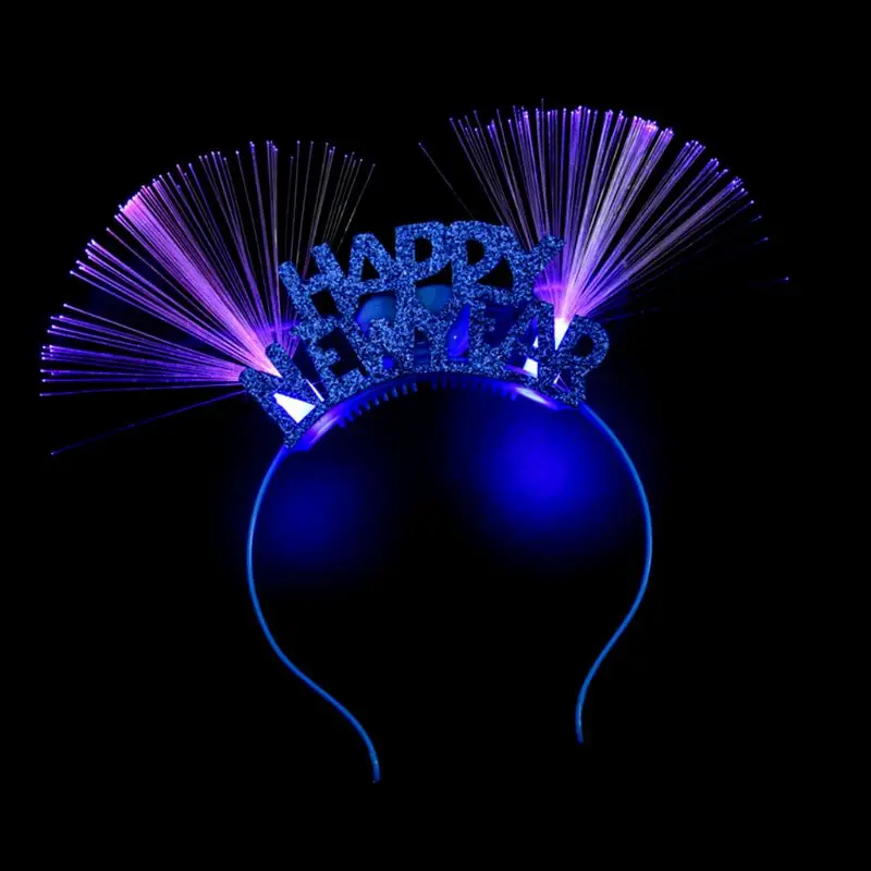 Women Girls Lovely LED Fiber Ear Hair Hoop Glitter Happy New Year Letters