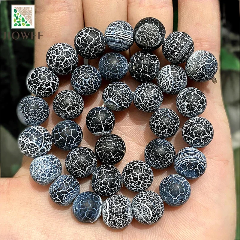 Natural Stone Frost Crab Black Dragon Veins Agates Round Beads Jewelry Making Diy Rings Earrings 15