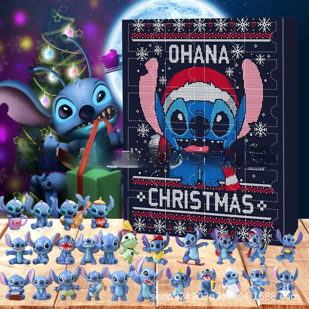 24PCS Miniso Disney Christmas Advent Calendar Lilo & Stitch Lovely Small PVC Action Figure Countdown Toy Box Girls Birthday Gift