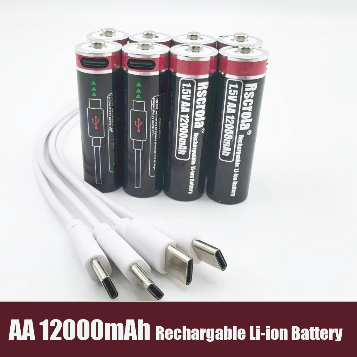 بطارية ليثيوم 1.5 فولت AA قابلة لإعادة الشحن 12000 مللي أمبير في الساعة USB-C شحن سريع، جهد ثابت للقفل الذكي، وحدة تحكم الألعاب، لوحة المفاتيح