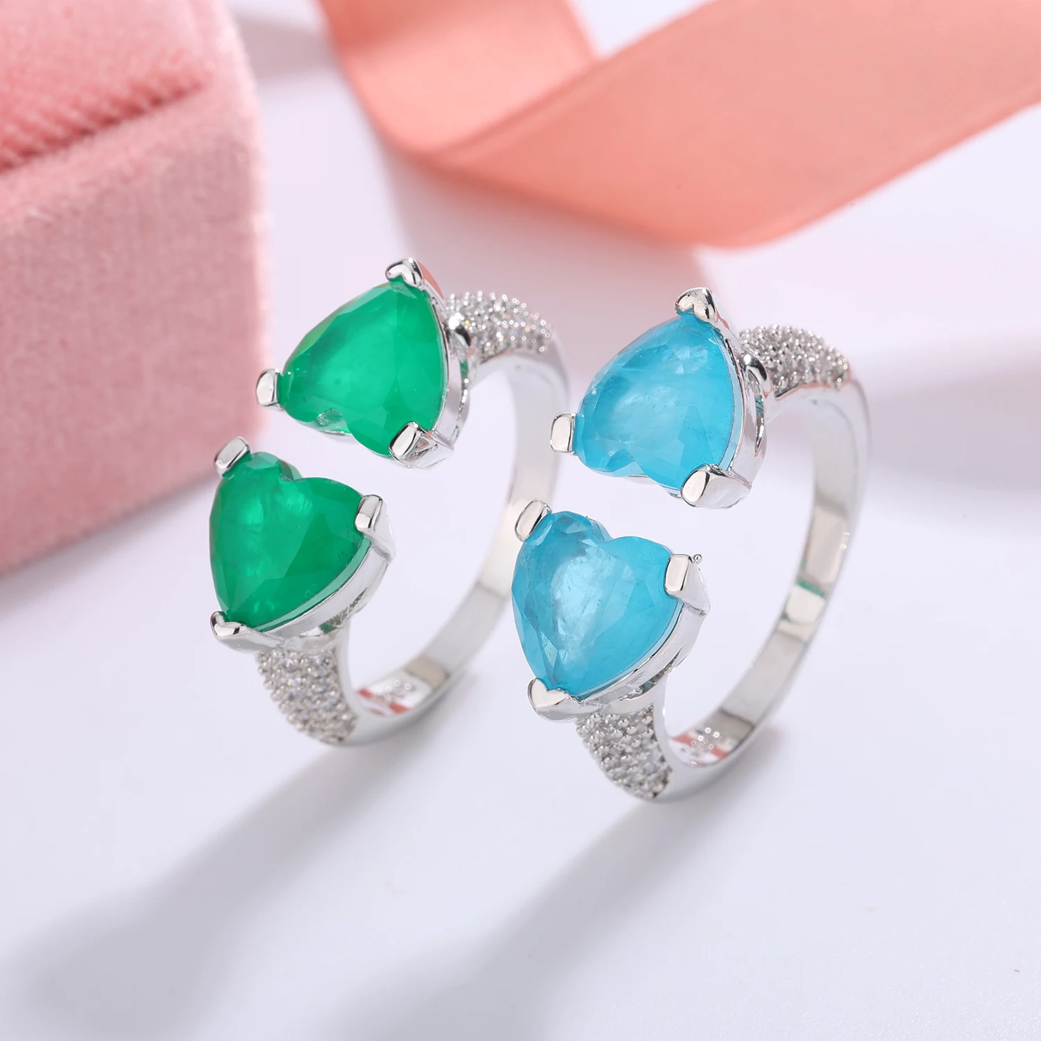 925 Silver Plated Elegant Heart Shape Paraiba Tourmaline Rings for Women Classic Engagement Wedding Statement Jewelry