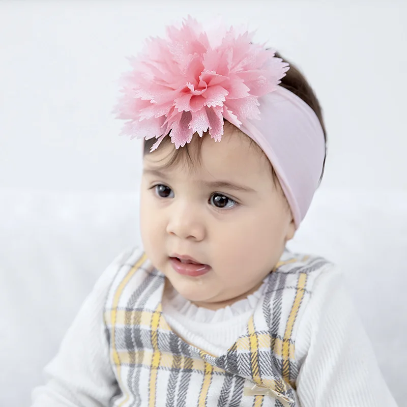 Baby Hair Accessories Nylon Headdress Flower Children\'s Hair Band Infant Soft Turban Headband Newborn Baby Girl Headwrap