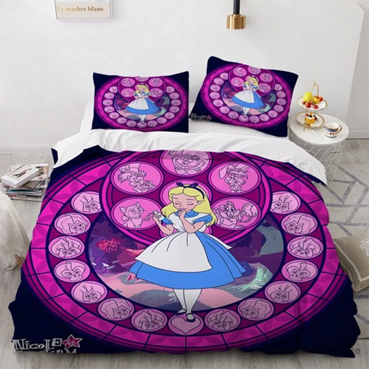 

Gothic Cheshire Cat Bedding Set Alice in Wonderland Duvet Cover with Pillow Shams Queen Full King Size Quilt Cover Home Decor