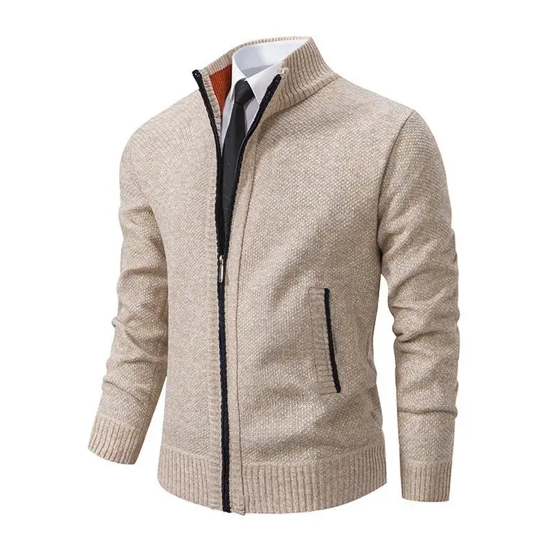 

Men's Stand up Collar Cardigan Sweater plus Size Casual Knitted Polyester Fiber Long Sve Faionable Youth Autumn Coat