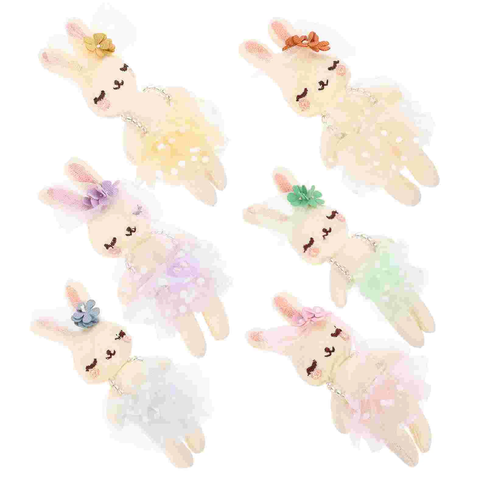 6 Pcs Rabbit Girls Bunny Plushies Animal Mini Toy Toys Bulk Clothing Supplies Small Key Chain