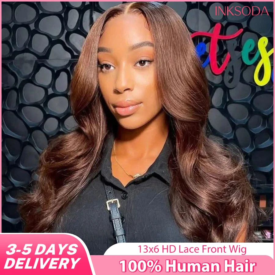 

36 Inches Body Wave #4 Chocolate Brown 13x6 HD Lace Frontal Wigs Brown Colored 13x4 Lace Front Human Hair Wigs For Women