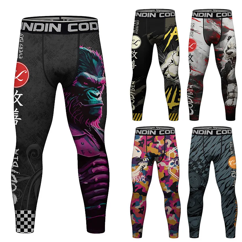 Quick Dry Fit Sport Pants Men Compression Fitness Tights Boxing MMA BJJ Jiu Jitsu Workout Training Running Trousers Gym Leggings