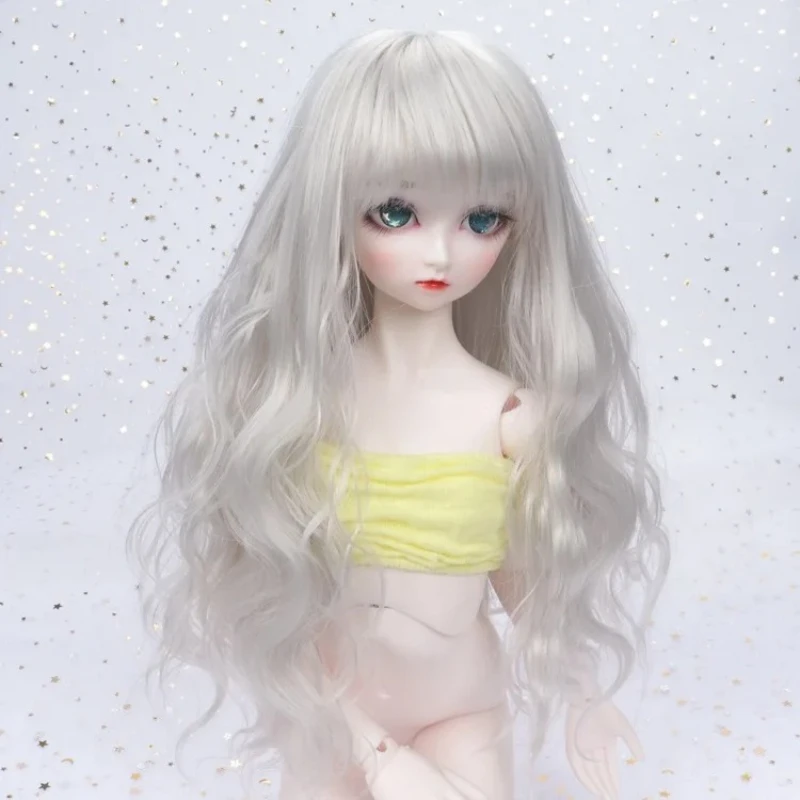 

New Fashion Doll Wig for 1/3 1/4 1/6 BJD Doll Dress Up Accessories Black/ White/ Grey Color Long Curly Hair Wig