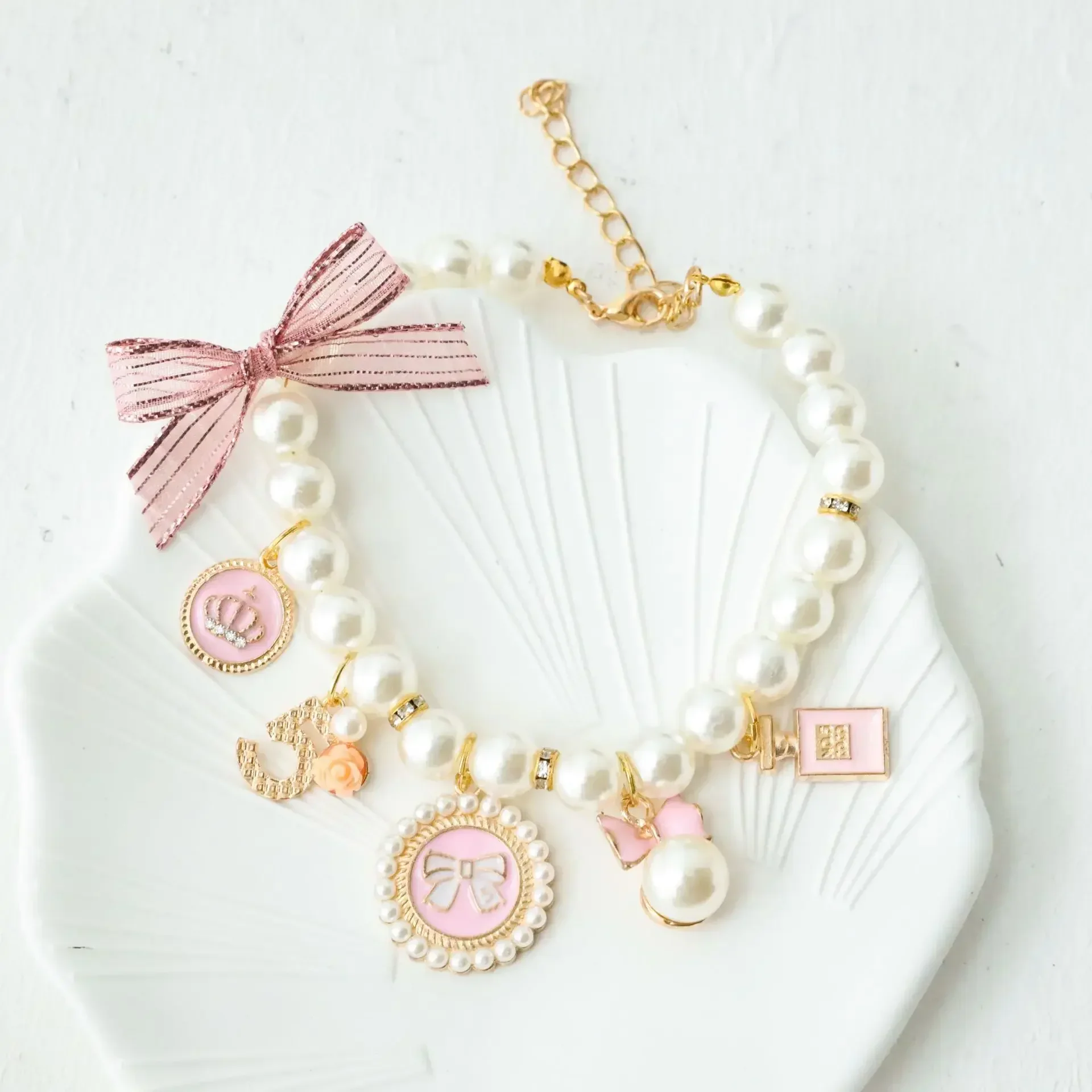 Collar de Perlas con Lazo para Mascotas, Joyería para Gatos, Accesorios para Chihuahua, Colgante de Princesa, Collar de Perro con Decoraciones Dulces, Collar de Diamantes de Imitación para Cachorros