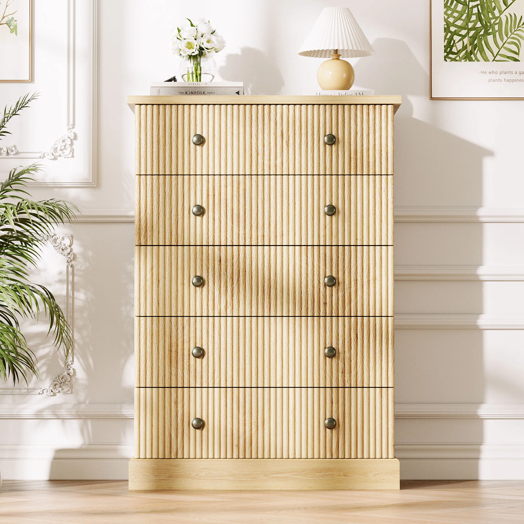 Space-Saving 5-Drawer Tall Dresser for Bedroom – Modern Vertical Chest, Spacious Storage Cabinet – Ideal for Clothes and Home Organization