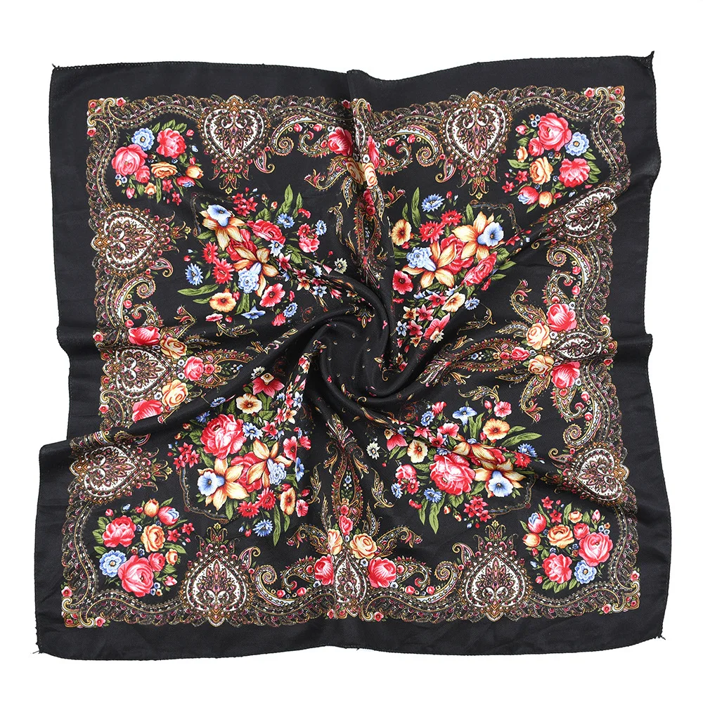 Ukrainian Scarf Shawl Headscarf Pareo Russian Women\'s Scarf Accessories Floral Print Ladies Hijab Bandana Head Wrap Slavic 70cm