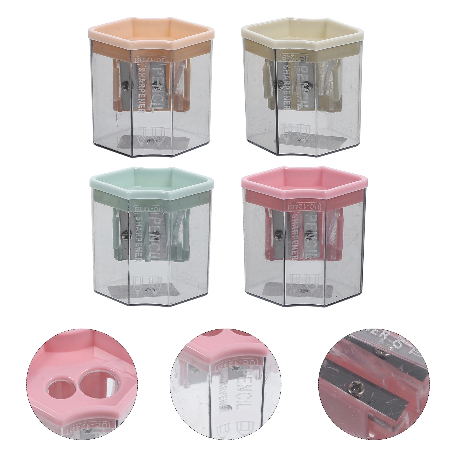 

8pcs Geometric Pencil Sharpener Double Hole Manual For Different Shape Pencils Compact Portable Lightweight Student Supply