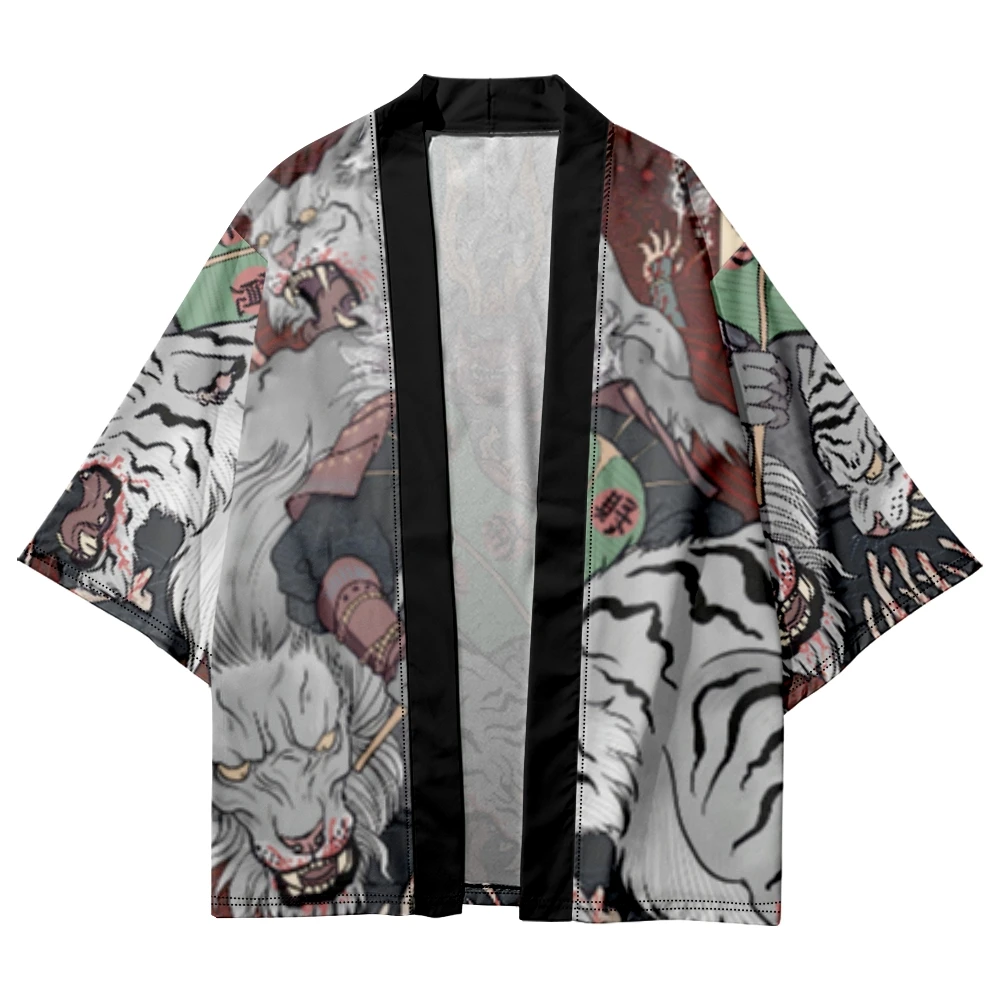 Japanese Style Anime Demon Print Traditional Kimono Men Yukata Cardigan Shirts Cosplay Haori Oversized Streetwear Tops
