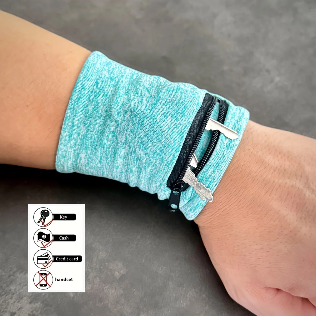 Leichte Laufarmtasche mit Reißverschluss für Handy, Schlüssel, Karten, Schweißband, Fitness, Sport, Radfahren, Armtasche – Detail 6