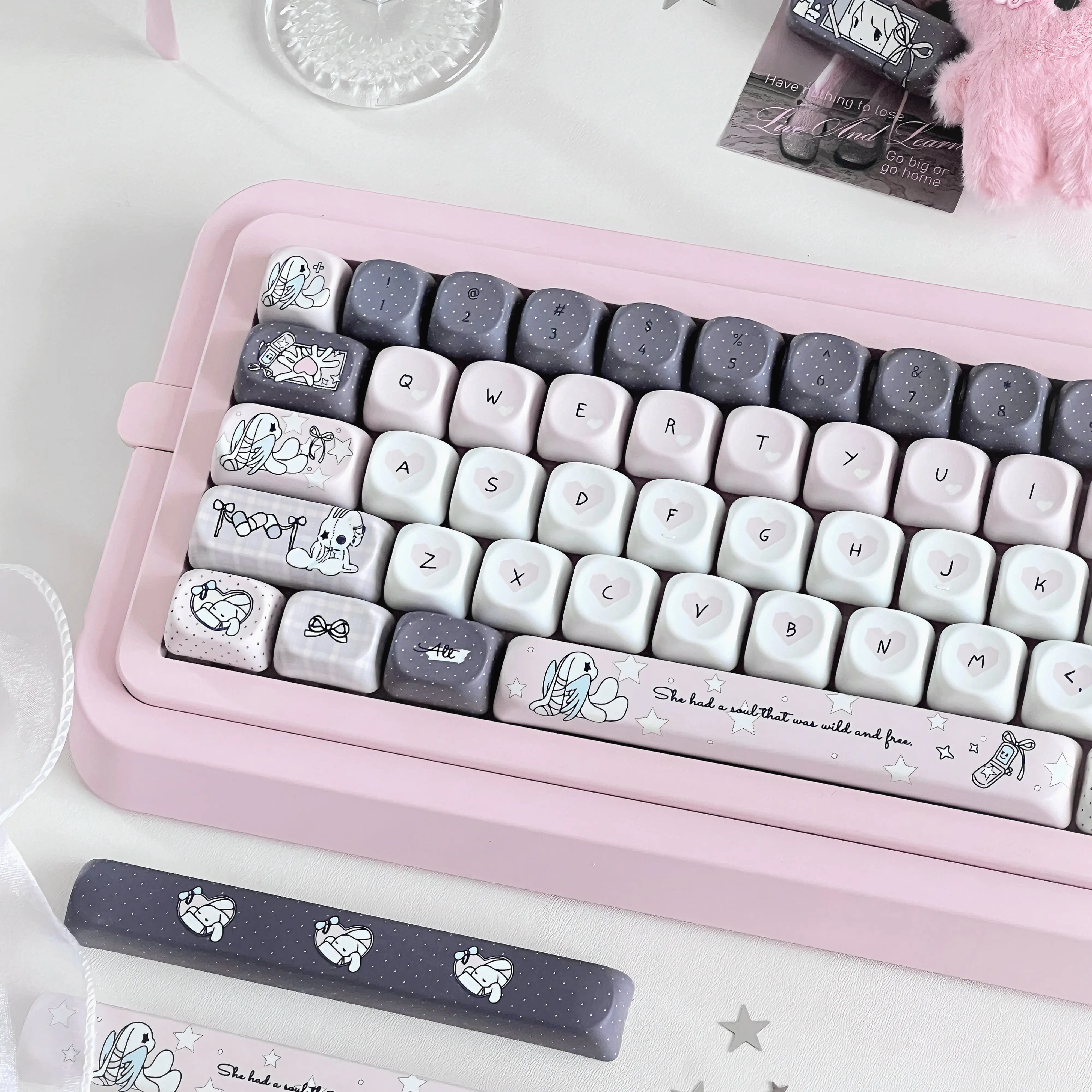 Angel Rabbit Keycaps Pink Girl Cute Cherry Moa PBT Hot Sublimation KeyCaps for Made68 Mad68 Wooting 60 Mechanical Keyboard