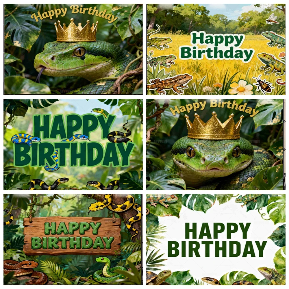 

Crowned Green Python Jungle Birthday Backdrop Tropical Leaves Photography Background for Snake Themed Party Decor Props
