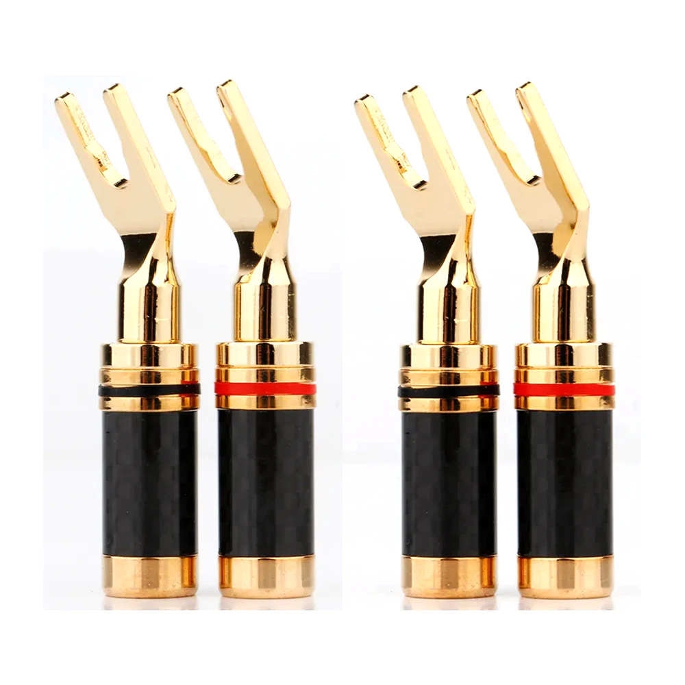 

Gold Carbon Fiber Spade Plug Speaker Cable Copper Connector HiFi plug Terminal Connector speaker cable Extension plu