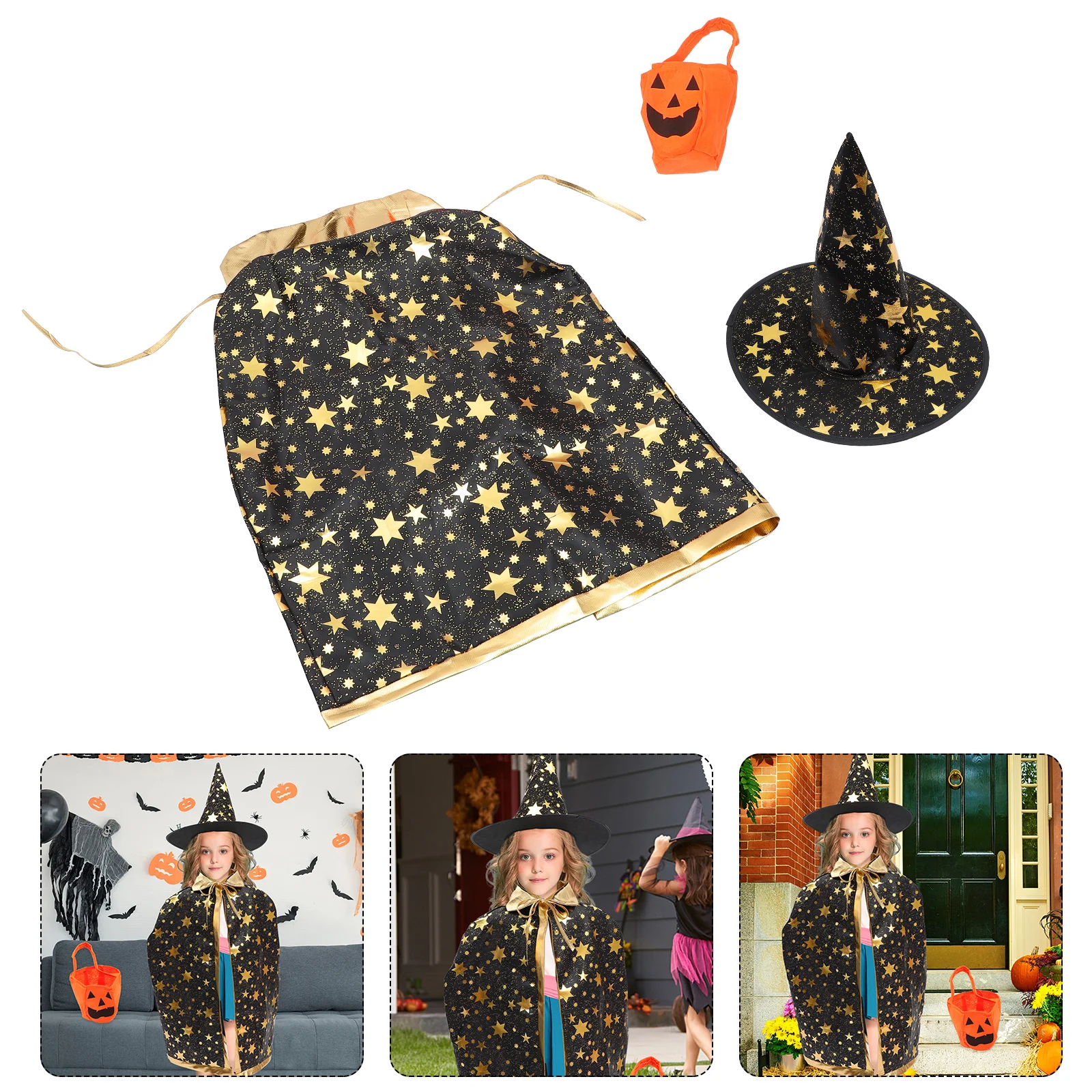 

1 set Halloween Costume Witch Cloak Wizard Cape Hat Set Adjustable Cosplay Party Role Play Game Accessory