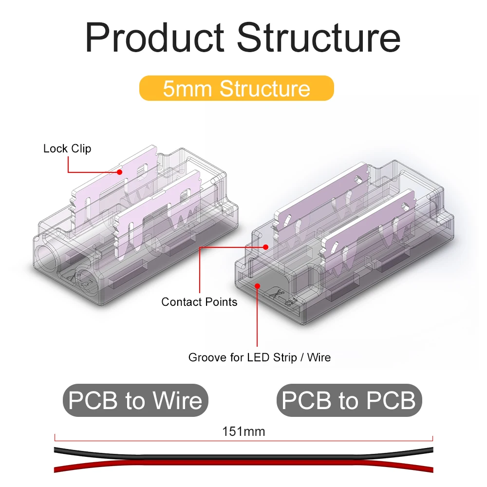 Złącze taśmy LED COB 2pin 3pin 4pin dla 8mm 10mm szerokiej PCB taśmy LED jednokolorowe RGB CCT bez lutowania prawy przewód aniołowy akcesoria