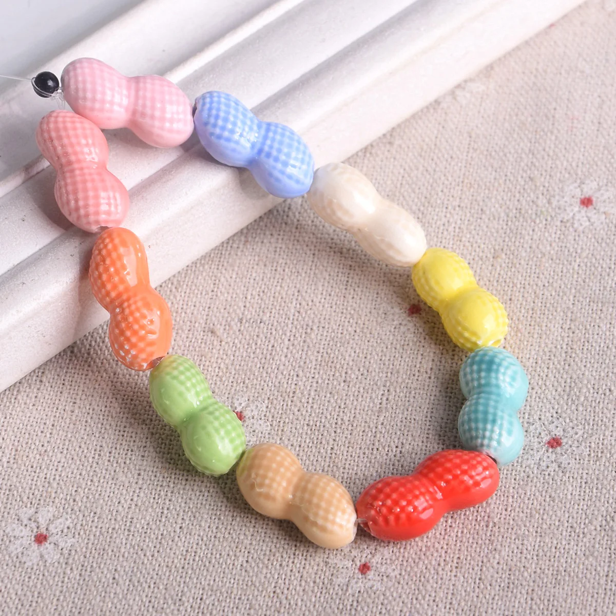 10pcs Peanut Shape 22x10mm Mixed Colors Ceramic Porcelain Loose Beads For Jewelry Makinng DIY Bracelet Findings