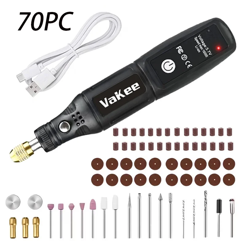 

Vakee 16000RPM Mini Grinder Pen, 3.7V Rechargeable Rotary Tool for Cutting, Grinding, Polishing & Drilling DIY Projects
