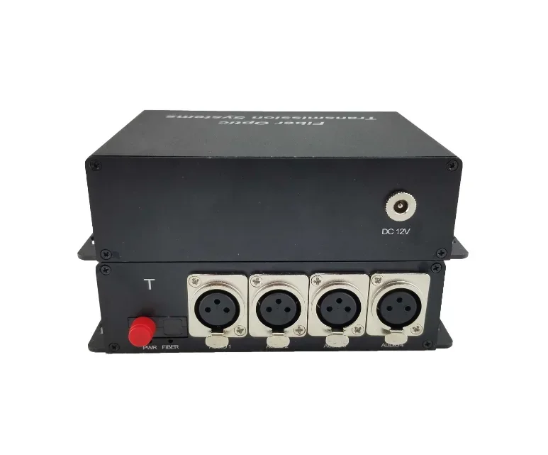 In stock 4 Ch Balanced Audio to Fiber Converter 20 KM Supports 16-Bit Digitally Encoded Audio with Broadcast Quality, Plug and P