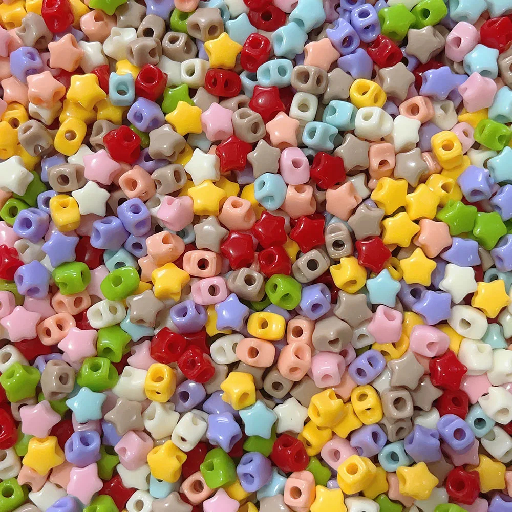 50Pcs Acrylic Pentagram Beads Four-way Hole Colorful Loose Beaded Handmade DIY Bracelet Pendant Jewelry Accessories 8x9mm