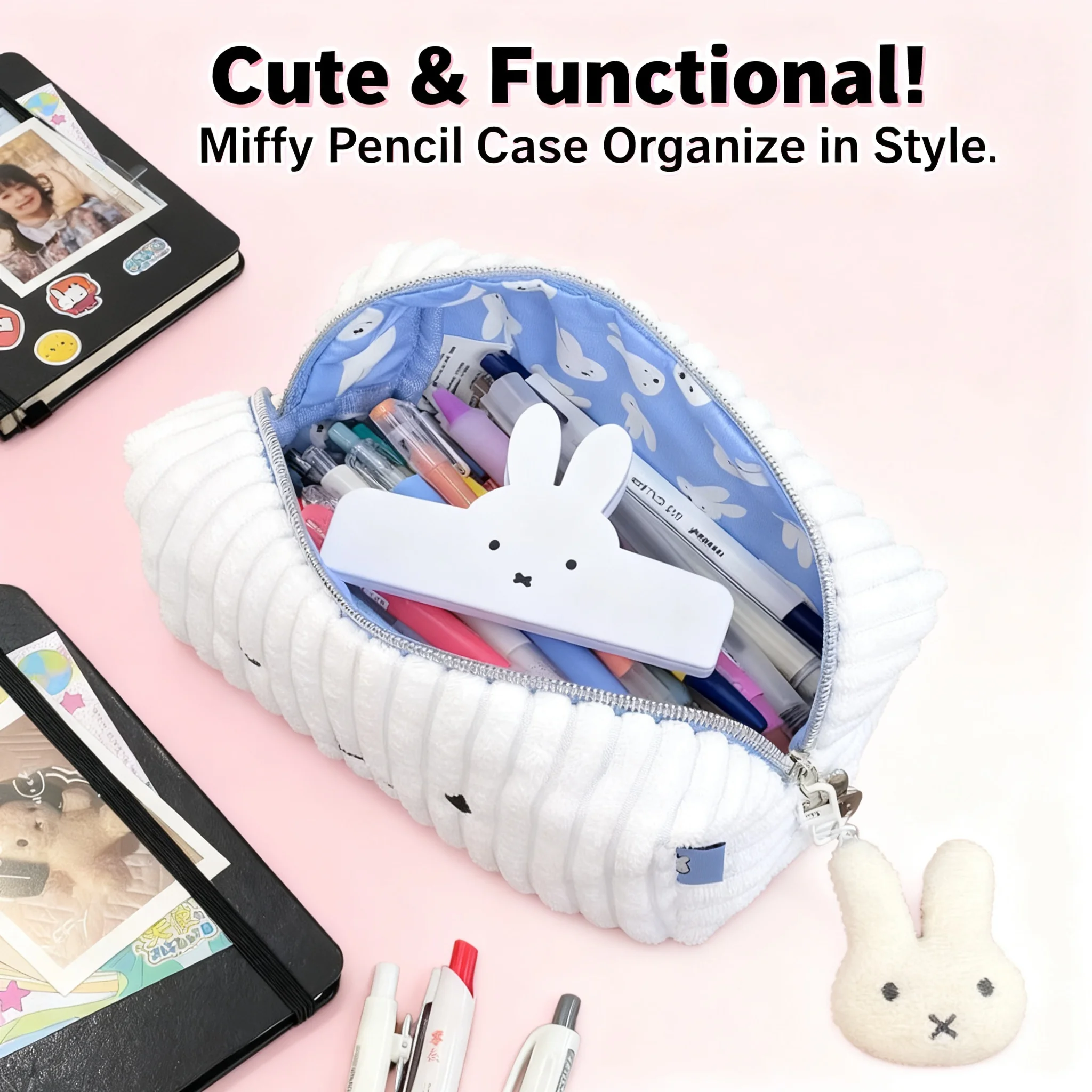

Kawaii Anime Miffy Fur Rattail Storage Bag Large Capacity Cute Cartoon Cosmetic Bag Convenient Writing Tools Storage Bag