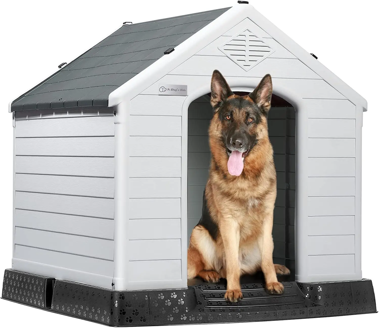 

LEMBERI Durable Waterproof Plastic Dog House for Small to Large Sized Dogs, Indoor Outdoor Doghouse Puppy Shelter with Elevated