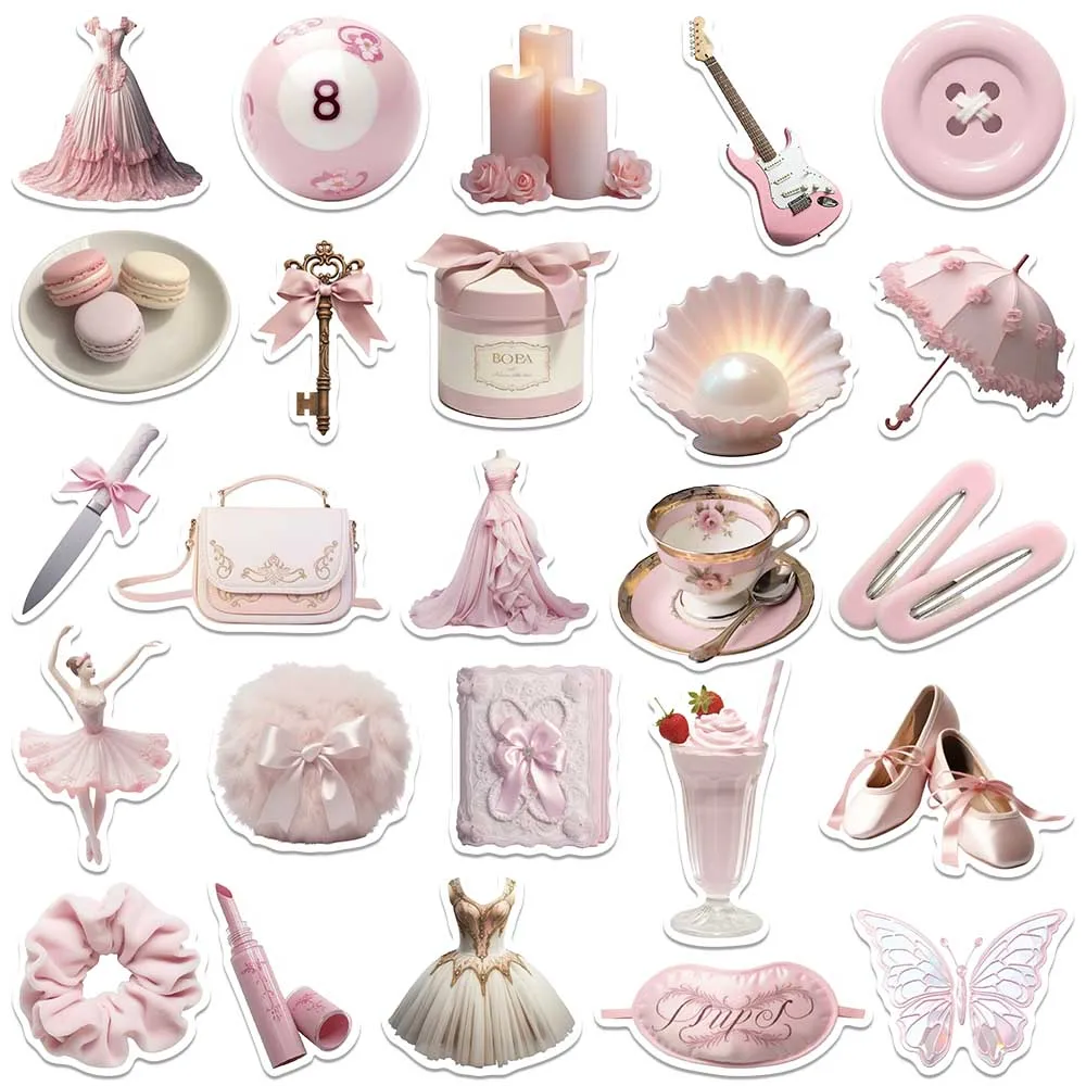 50PCS 3D Ins Pink Elegant Ballet Girls Kawaii Cute Sticker Art Decor Guitar Car Refrigerator Phone Laptop Diary Party Sticker