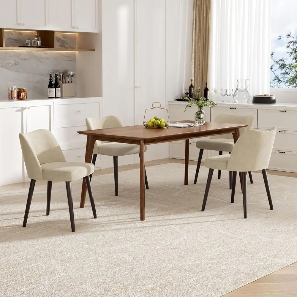 

Upholstered Dining Chairs with Padded Seat, Wood Legs for Kitchen or Dining Room, Light Brown, Set of 4