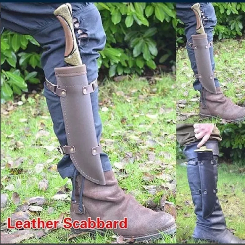 Medieval Hidden Dagger Scabbard Leg Poniard Sword Sheath PU leather Knife Holder Larp Pirate Warrior Costume Accessory For Men