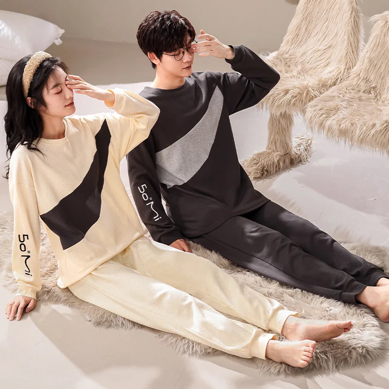 Couple Nightwear Suit Spring Sweet Long Sleeve Pajamas Casual Homewear Men Big Yards M-3XL Cotton Pijamas Mujer pijamas mujer